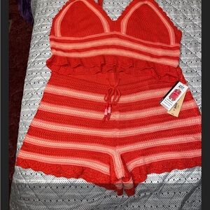 Orange Striped women’s  short and top set